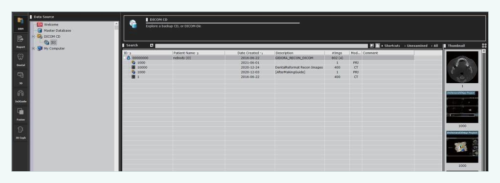 OnDemand3D – DICOM CD u Data Source navigaciji